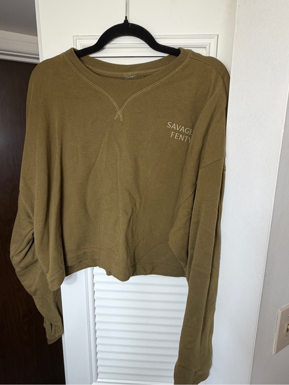 Savage X Fenty Olive Green Relaxed Cropped Sweatshirt and sweatpants set